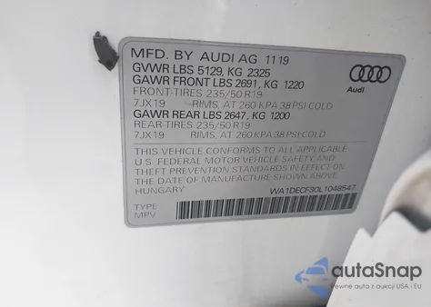 2020 Audi Q3 Premium 45 Tfsi S Line Quattro Tiptronic from USA, damaged, VIN WA1DECF30L1048547